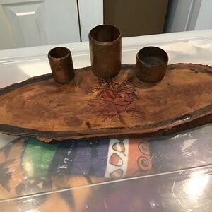 Vintage Pyrography Wooden Tray/Pipe/Desk Holder Rose Design 15 x 6 inches Home